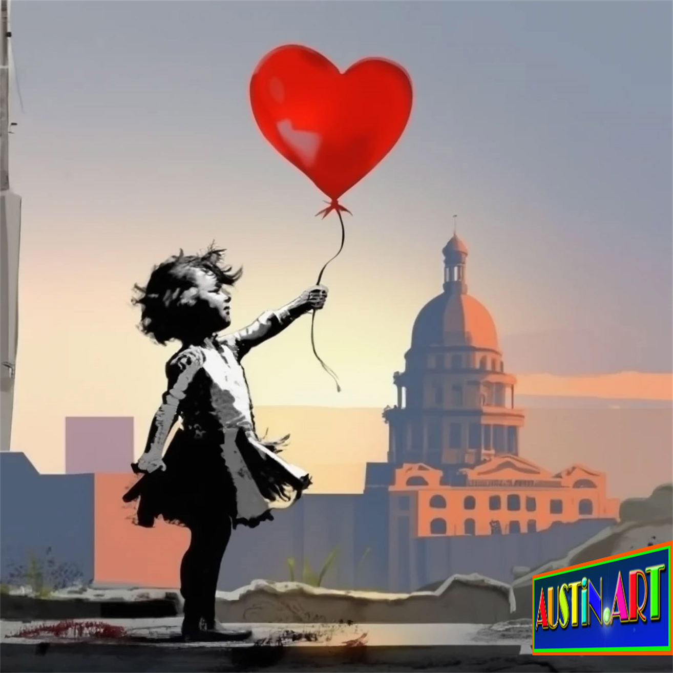 Banksy Art Style in Austin Texas
Art Exhibition Created By Arte.Art
Hold That Heart...And Fly Away!
Artwork By Austin Artist DAPACU
